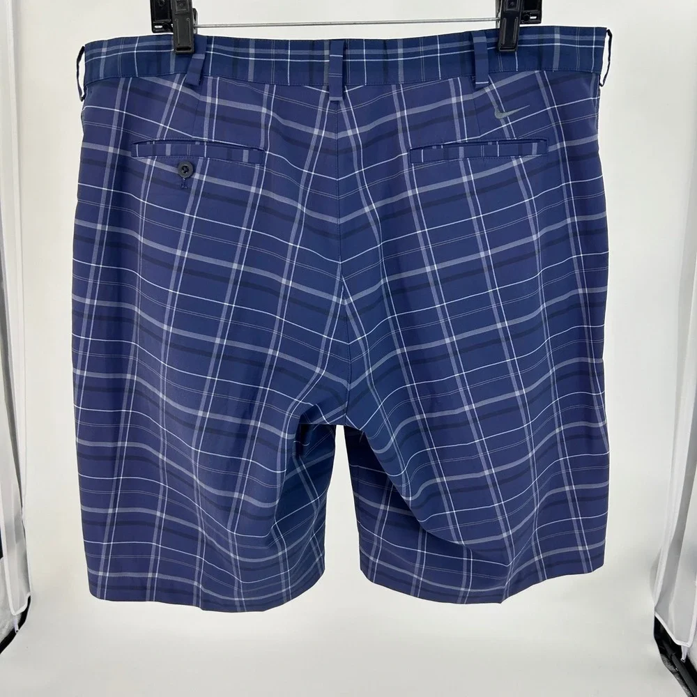Nike Golf Mens Blue Plaid Flat Front Performance Shorts Size 40